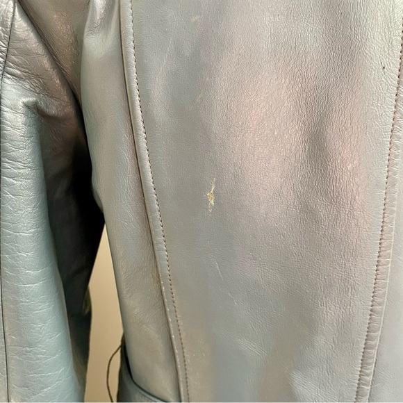 Vintage Rajac Leathers Penny Lane Fur Trim Leather Coat Longline Grey Size Small - Picture 7 of 12